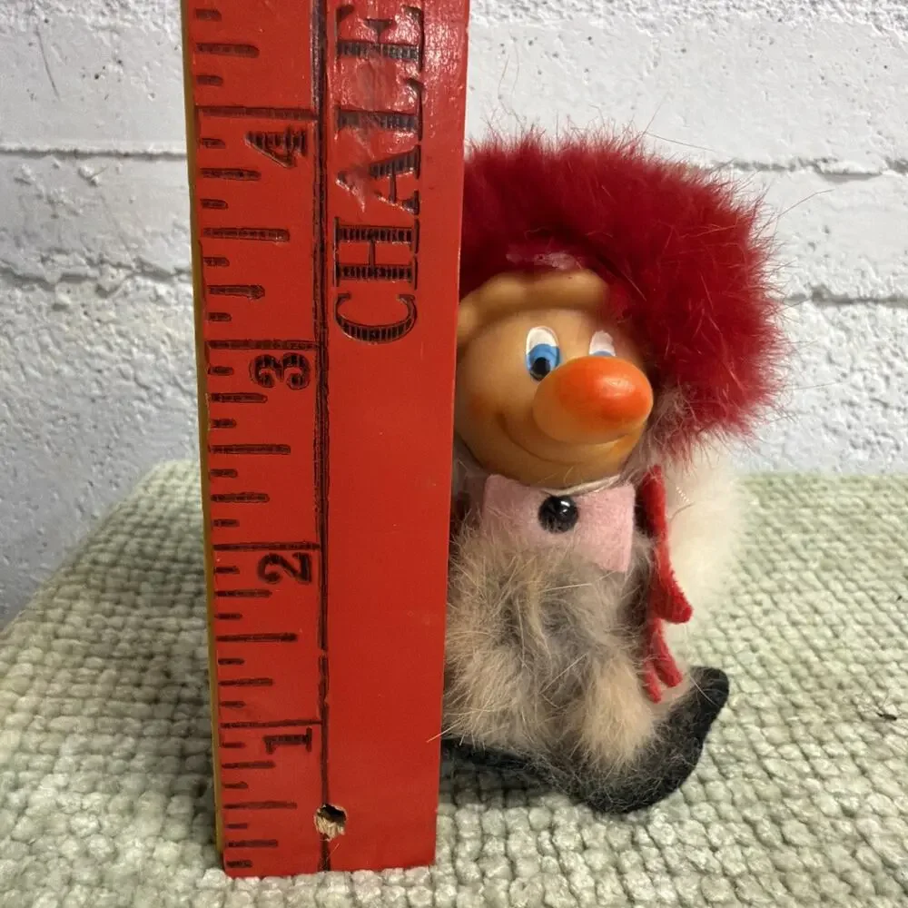 Vintage 1960s Japan Troll Caveman Doll Real Fur Big Nose Rubber Face MCM Kitsc